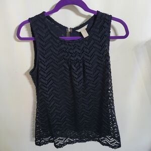 Banana Republic Navy Lace Sleeveless Top, Size Medium